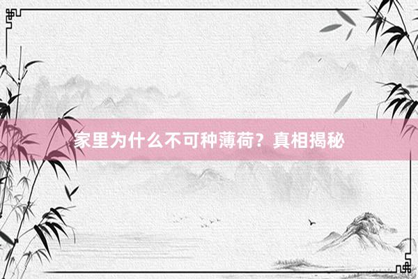 家里为什么不可种薄荷？真相揭秘